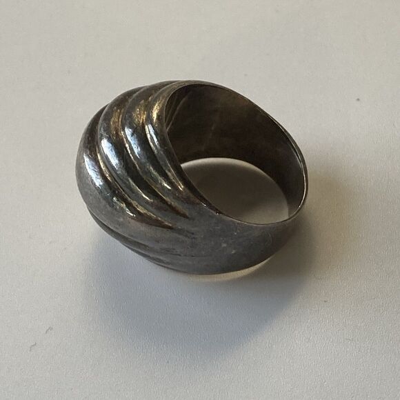 Vintage Sterling Silver 925 Ring Size 6.5 Modernist Domed Chunky Unisex Oxidized - Picture 7 of 13